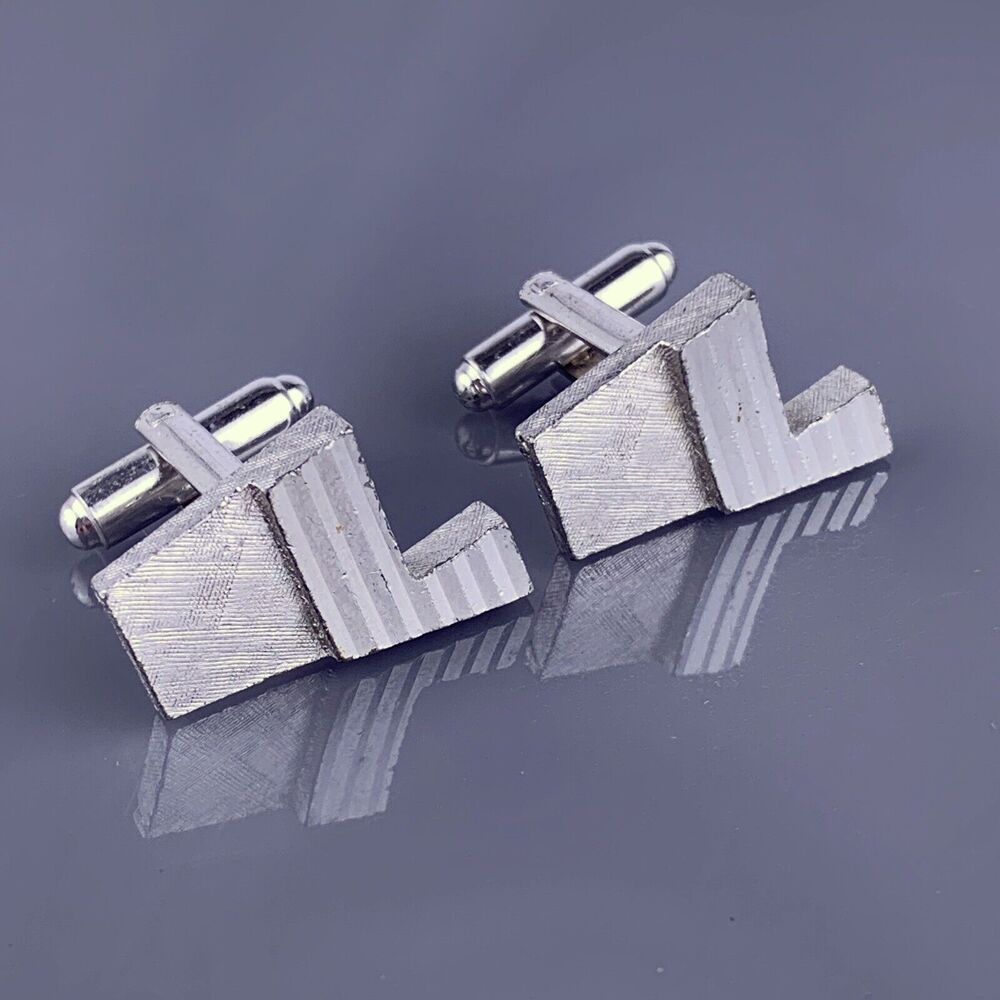 L Initial Monogram Cufflinks Silver Tone Bold Block Font MCM Dante Vintage